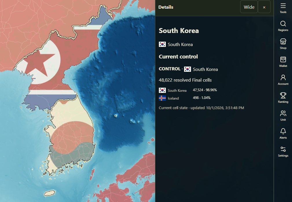 Country inspector with territory control percentages
